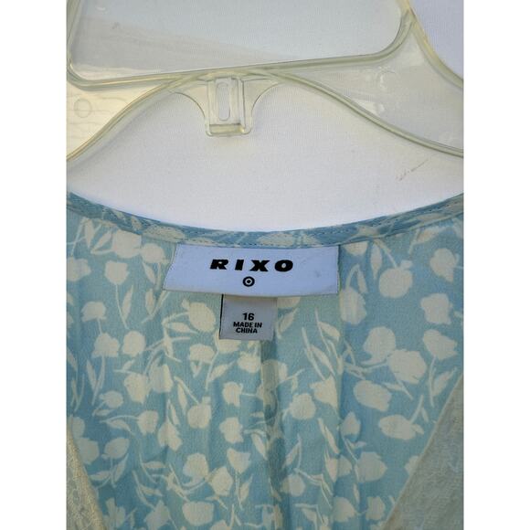 RIXO x Target Light Blue Floral Lace V-Neck Swing Puff Sleeve Midi Dress Sz 16 - Picture 6 of 10
